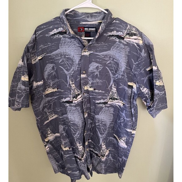 Reel Legends Men's Casual Button Down Shirt Blue Sailboats Size Large - Picture 1 of 5